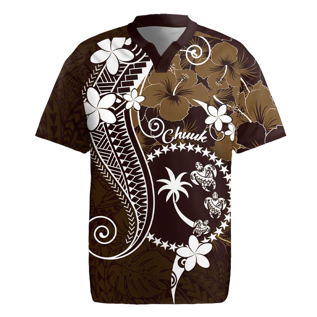FSM Chuuk Rugby Jersey Turtle Tropical Flowers Polynesian - Brown LT14 Brown - Polynesian Pride