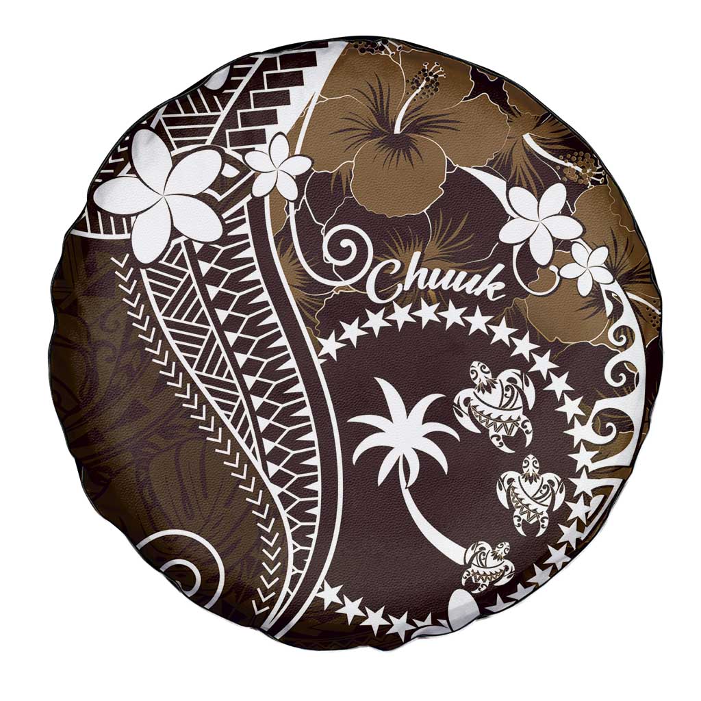 FSM Chuuk Spare Tire Cover Turtle Tropical Flowers Polynesian - Brown LT14 - Polynesian Pride