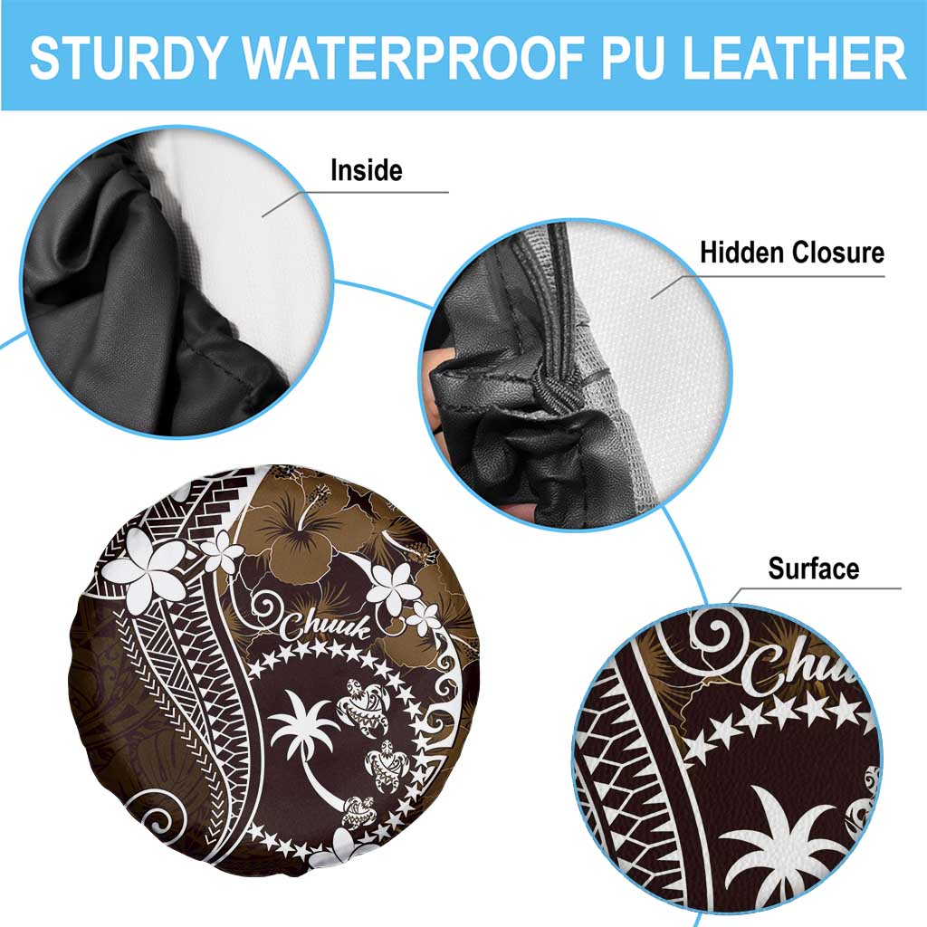 FSM Chuuk Spare Tire Cover Turtle Tropical Flowers Polynesian - Brown LT14 - Polynesian Pride