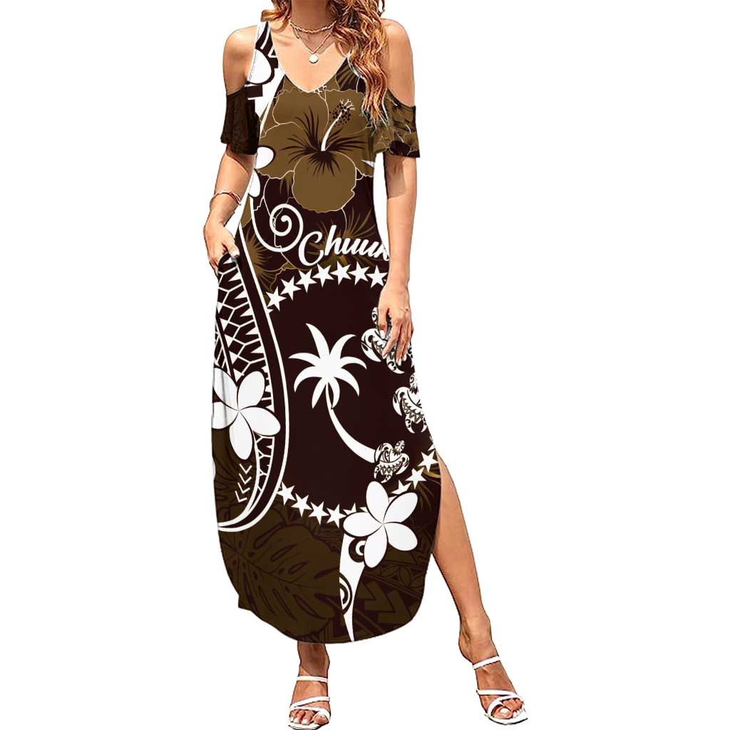 FSM Chuuk Summer Maxi Dress Turtle Tropical Flowers Polynesian - Brown LT14 Women Brown - Polynesian Pride