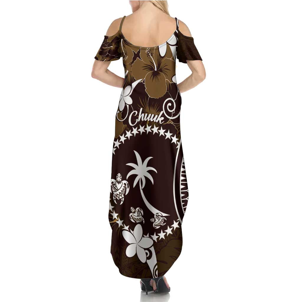 FSM Chuuk Summer Maxi Dress Turtle Tropical Flowers Polynesian - Brown LT14 - Polynesian Pride