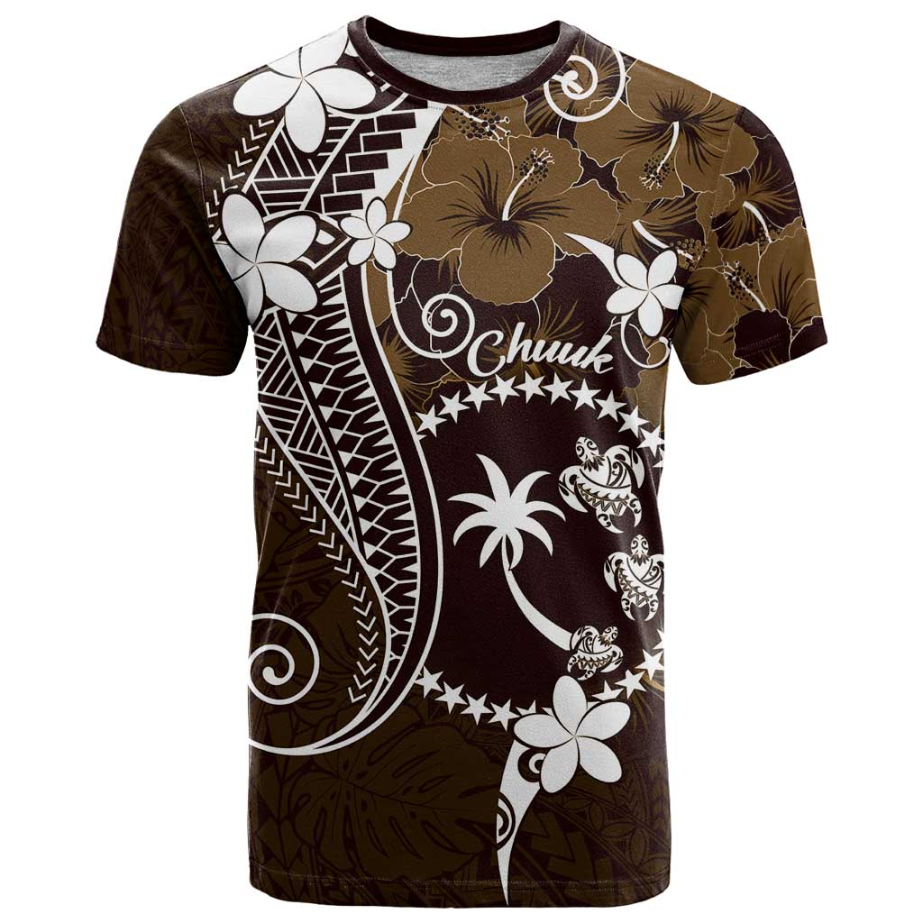 FSM Chuuk T Shirt Turtle Tropical Flowers Polynesian - Brown LT14 Brown - Polynesian Pride
