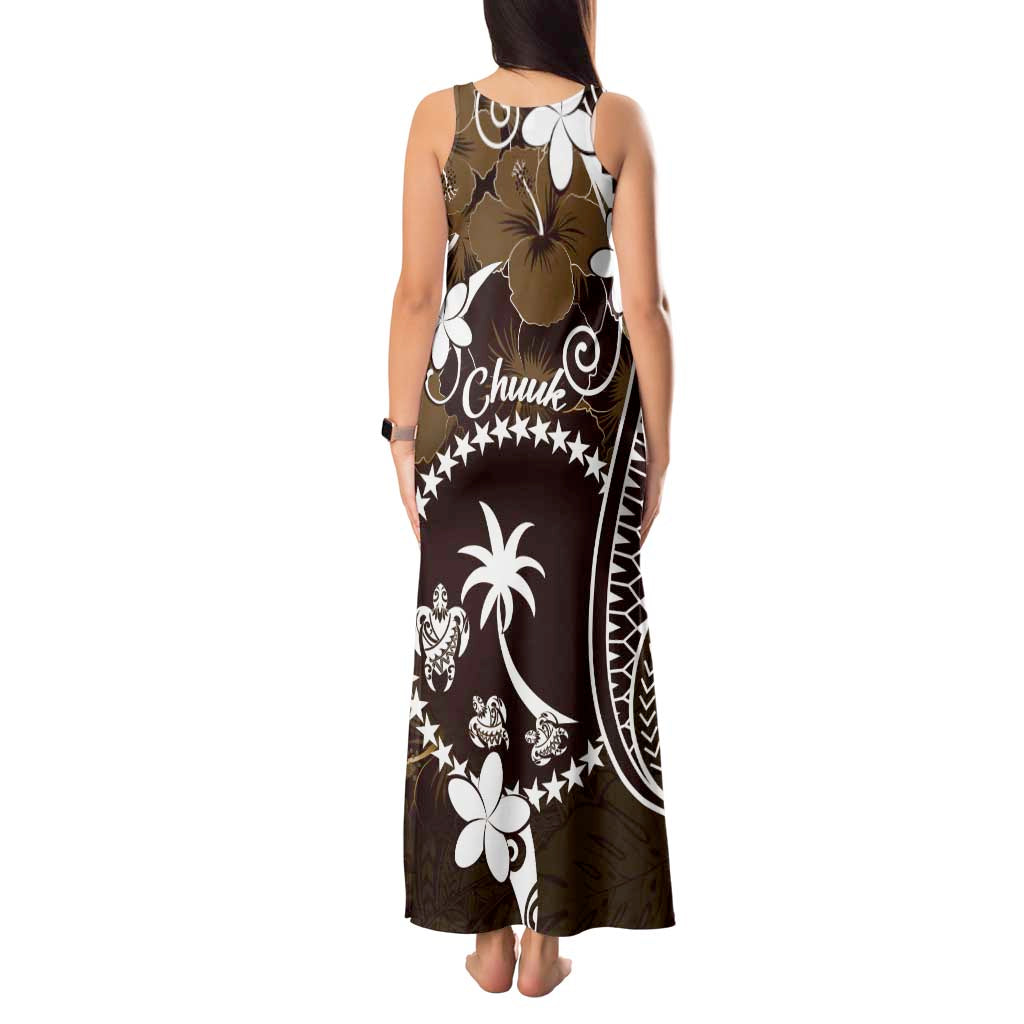 FSM Chuuk Tank Maxi Dress Turtle Tropical Flowers Polynesian - Brown LT14 - Polynesian Pride