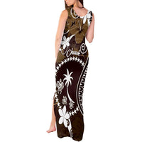 FSM Chuuk Tank Maxi Dress Turtle Tropical Flowers Polynesian - Brown LT14 - Polynesian Pride