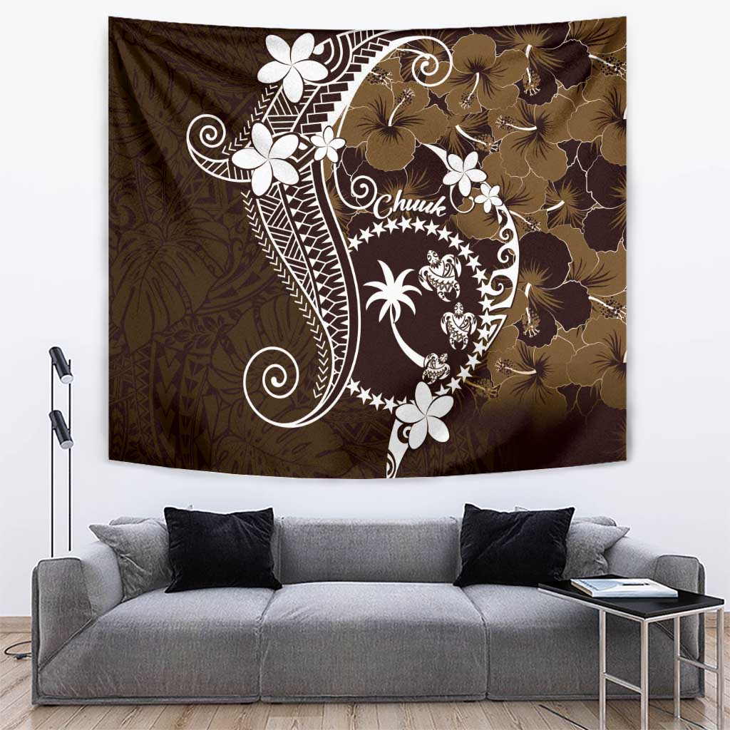 FSM Chuuk Tapestry Turtle Tropical Flowers Polynesian - Brown LT14 Brown - Polynesian Pride