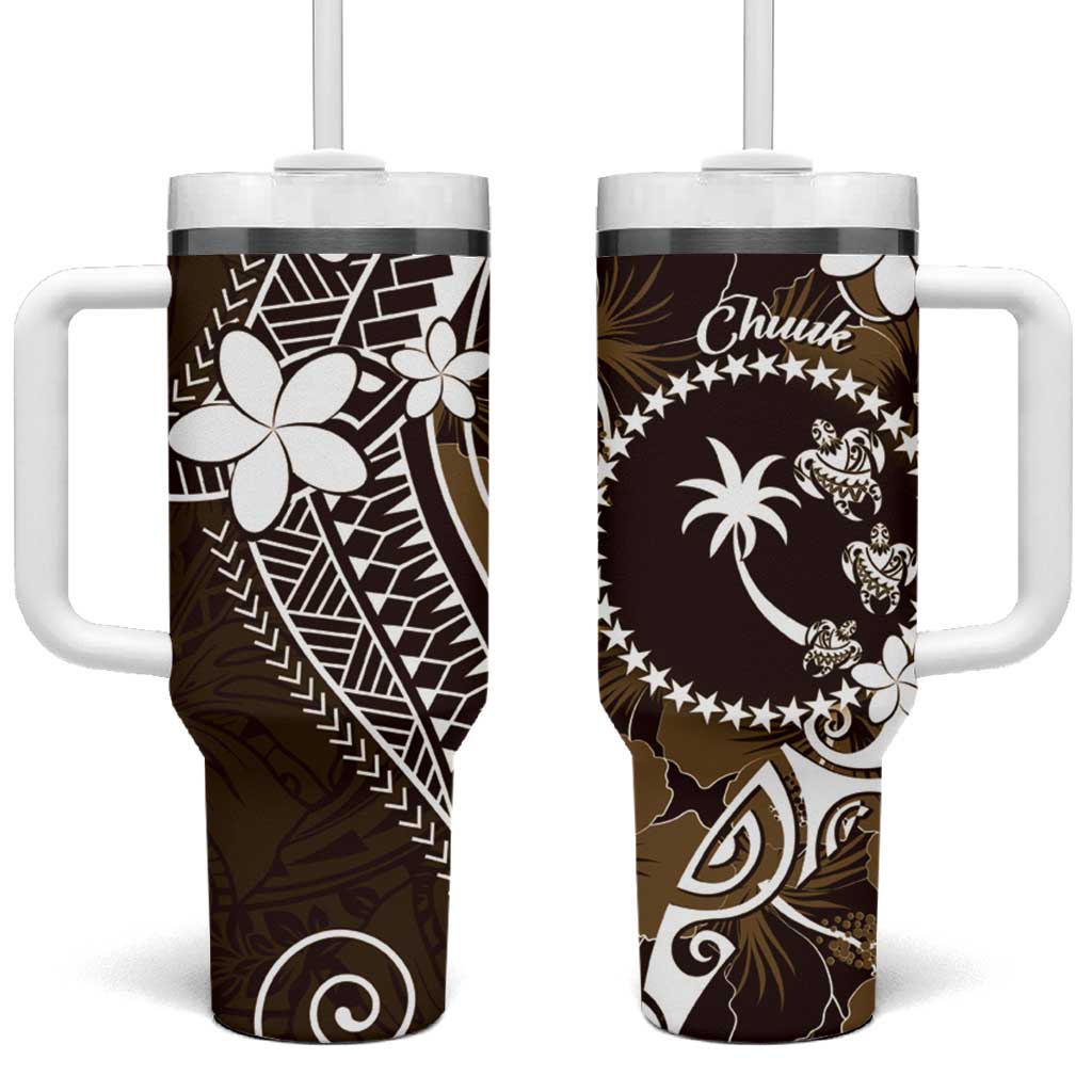 FSM Chuuk Tumbler With Handle Turtle Tropical Flowers Polynesian - Brown LT14 One Size: 40 oz Brown - Polynesian Pride
