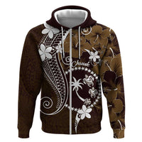 FSM Chuuk Zip Hoodie Turtle Tropical Flowers Polynesian - Brown LT14 Zip Hoodie Brown - Polynesian Pride