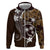 FSM Chuuk Zip Hoodie Turtle Tropical Flowers Polynesian - Brown