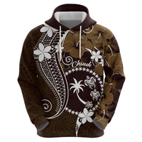 FSM Chuuk Zip Hoodie Turtle Tropical Flowers Polynesian - Brown LT14 - Polynesian Pride