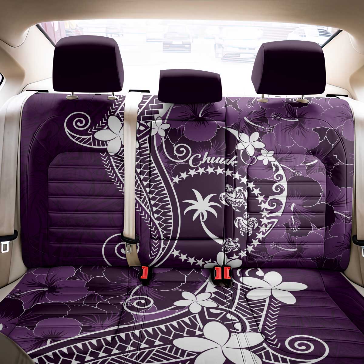 FSM Chuuk Back Car Seat Cover Turtle Tropical Flowers Polynesian - Purple LT14 - Polynesian Pride