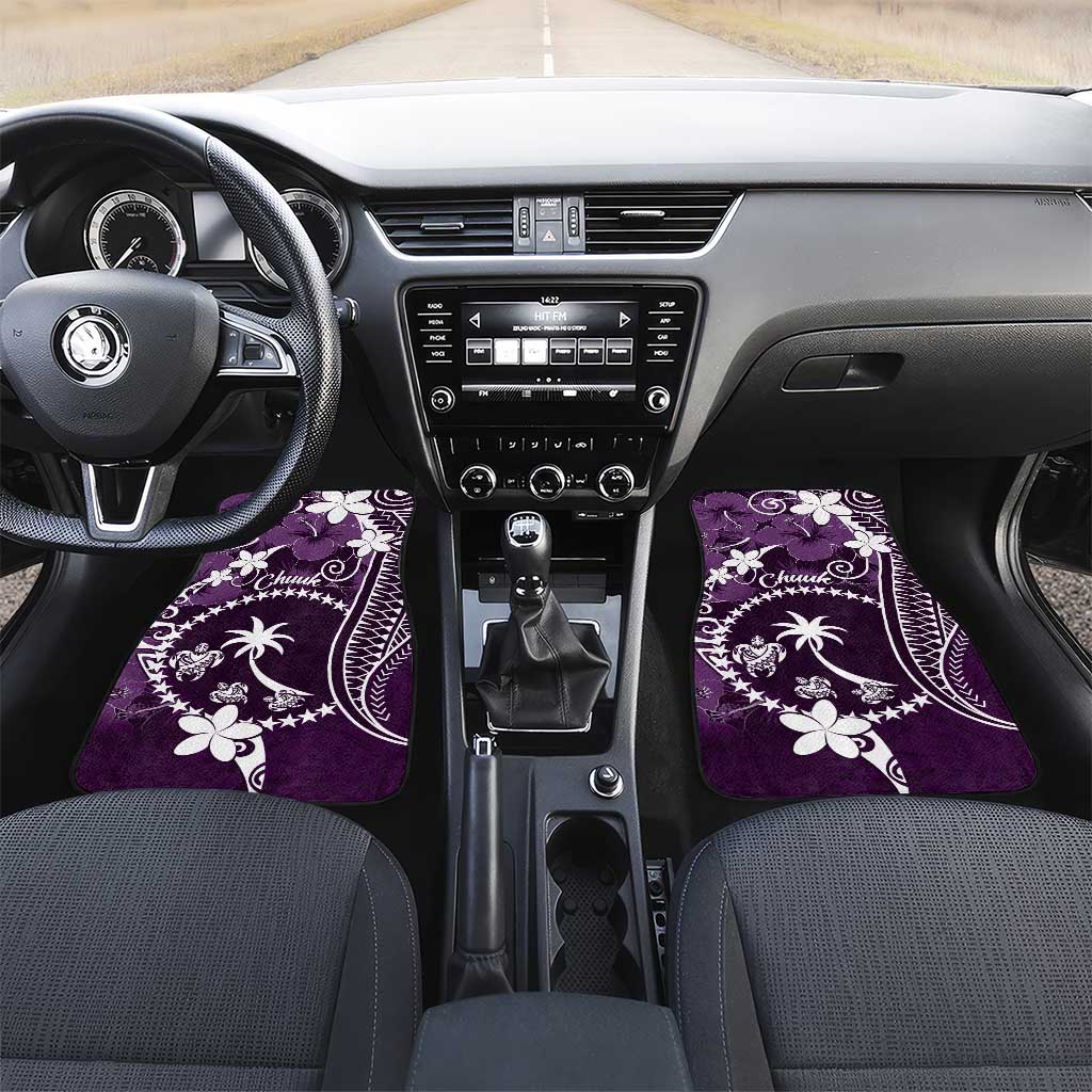 FSM Chuuk Car Mats Turtle Tropical Flowers Polynesian - Purple LT14 Set 2pcs - Front Purple - Polynesian Pride