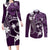 FSM Chuuk Couples Matching Long Sleeve Bodycon Dress and Long Sleeve Button Shirt Turtle Tropical Flowers Polynesian - Purple