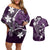 FSM Chuuk Couples Matching Off Shoulder Short Dress and Hawaiian Shirt Turtle Tropical Flowers Polynesian - Purple