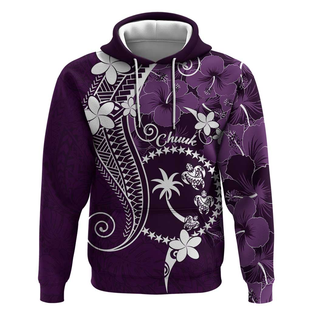 FSM Chuuk Hoodie Turtle Tropical Flowers Polynesian - Purple LT14 Pullover Hoodie Purple - Polynesian Pride