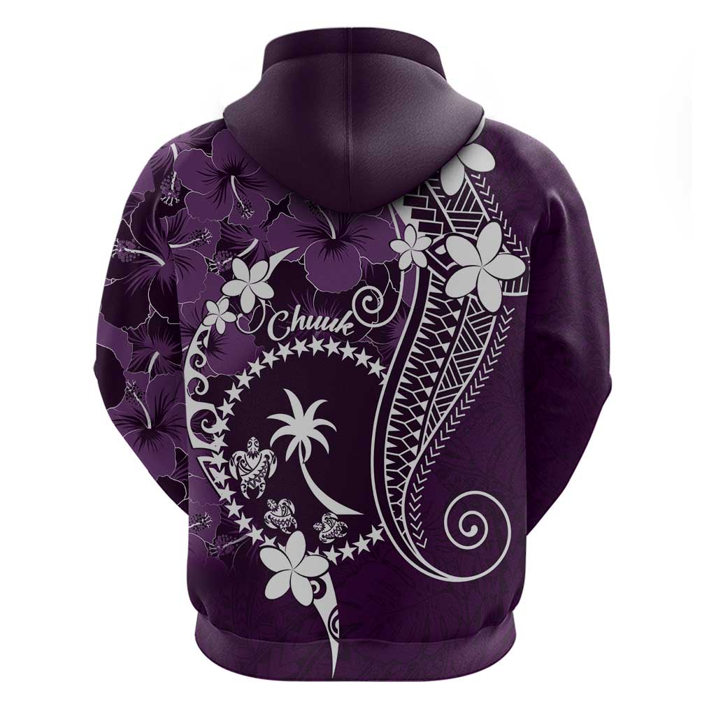 FSM Chuuk Hoodie Turtle Tropical Flowers Polynesian - Purple LT14 - Polynesian Pride