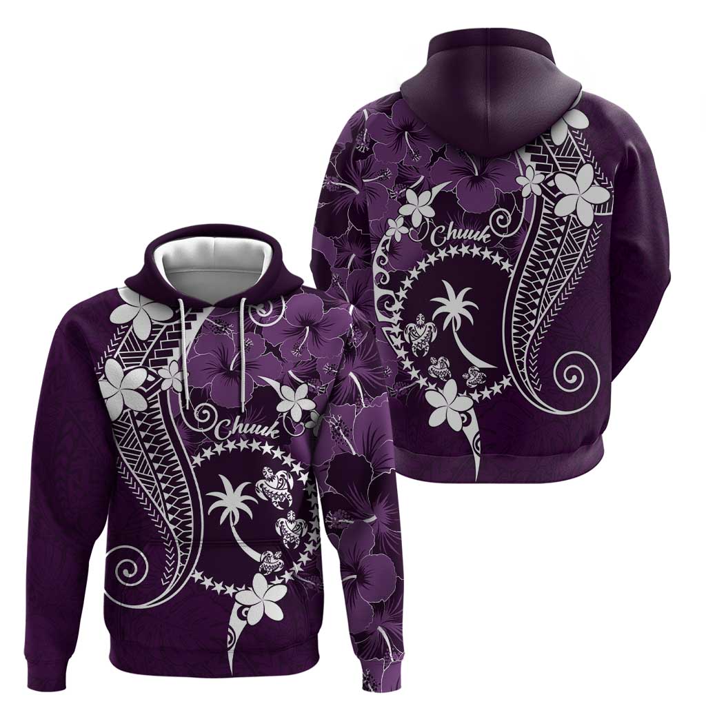 FSM Chuuk Hoodie Turtle Tropical Flowers Polynesian - Purple LT14 - Polynesian Pride