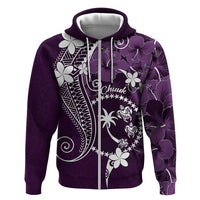 FSM Chuuk Hoodie Turtle Tropical Flowers Polynesian - Purple LT14 Zip Hoodie Purple - Polynesian Pride