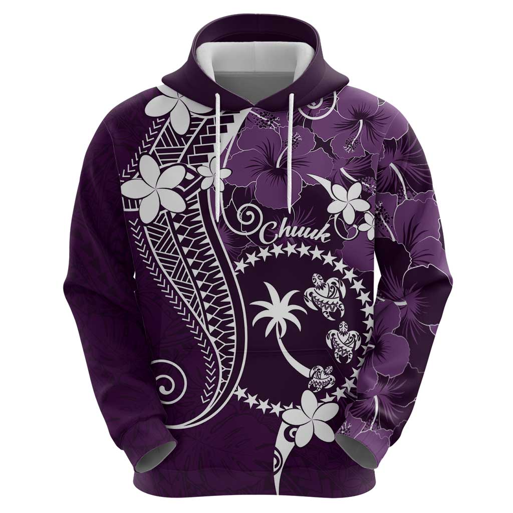 FSM Chuuk Hoodie Turtle Tropical Flowers Polynesian - Purple LT14 - Polynesian Pride
