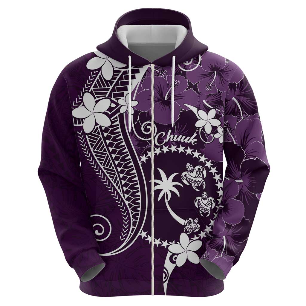 FSM Chuuk Hoodie Turtle Tropical Flowers Polynesian - Purple LT14 - Polynesian Pride