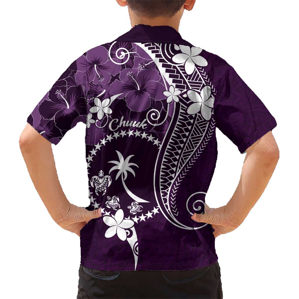 FSM Chuuk Kid Hawaiian Shirt Turtle Tropical Flowers Polynesian - Purple LT14 - Polynesian Pride