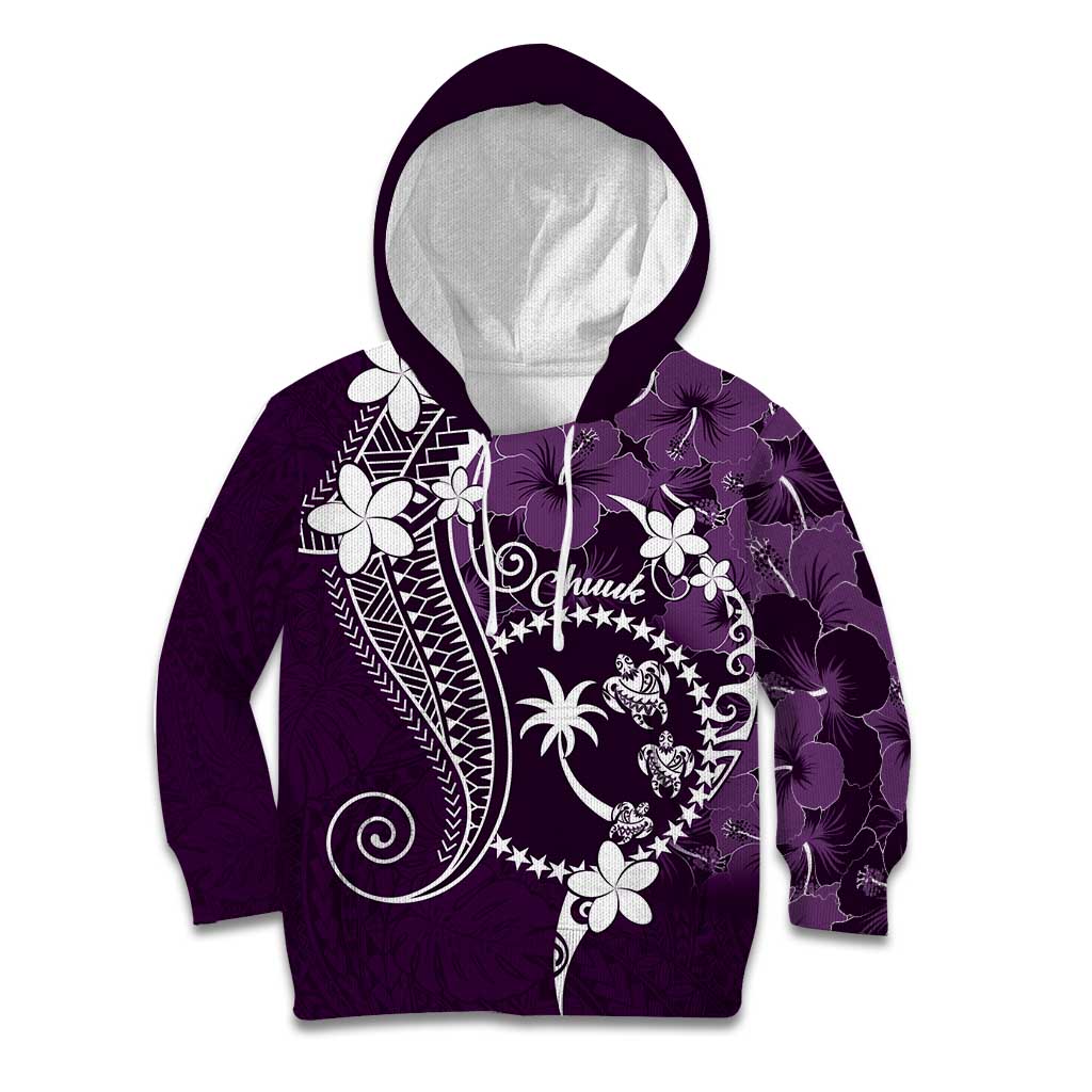 FSM Chuuk Kid Hoodie Turtle Tropical Flowers Polynesian - Purple LT14 Hoodie Purple - Polynesian Pride