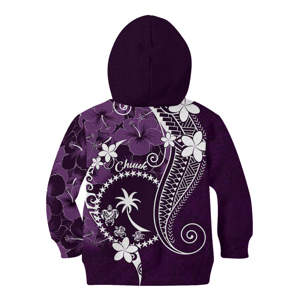 FSM Chuuk Kid Hoodie Turtle Tropical Flowers Polynesian - Purple LT14 - Polynesian Pride