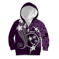 FSM Chuuk Kid Hoodie Turtle Tropical Flowers Polynesian - Purple LT14 Zip Hoodie Purple - Polynesian Pride