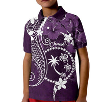 FSM Chuuk Kid Polo Shirt Turtle Tropical Flowers Polynesian - Purple LT14 Kid Purple - Polynesian Pride