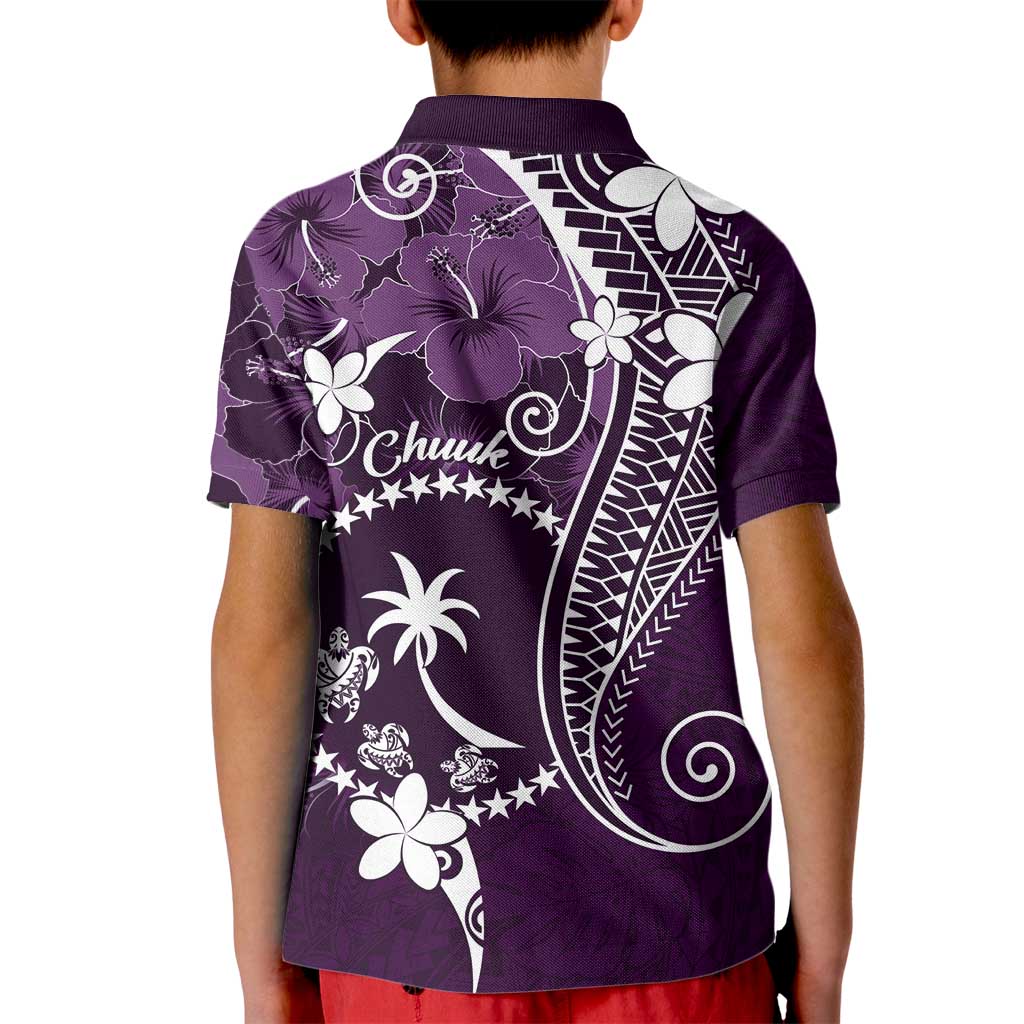 FSM Chuuk Kid Polo Shirt Turtle Tropical Flowers Polynesian - Purple LT14 - Polynesian Pride