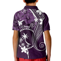 FSM Chuuk Kid Polo Shirt Turtle Tropical Flowers Polynesian - Purple LT14 - Polynesian Pride
