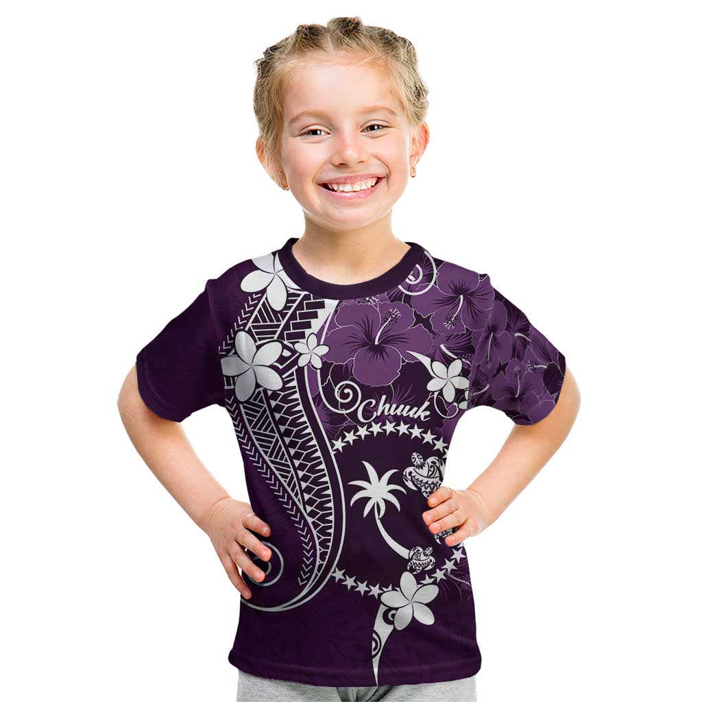 FSM Chuuk Kid T Shirt Turtle Tropical Flowers Polynesian - Purple LT14 Purple - Polynesian Pride