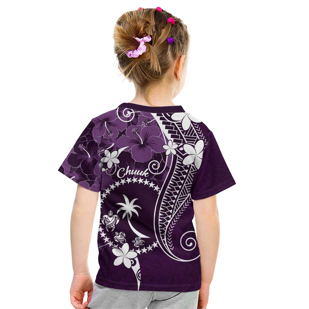 FSM Chuuk Kid T Shirt Turtle Tropical Flowers Polynesian - Purple LT14 - Polynesian Pride