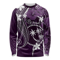 FSM Chuuk Long Sleeve Shirt Turtle Tropical Flowers Polynesian - Purple LT14 Unisex Purple - Polynesian Pride