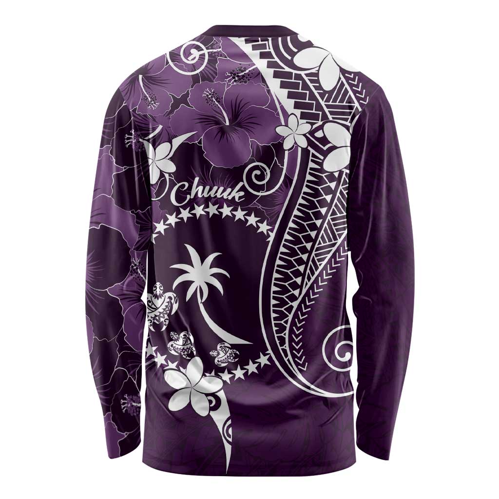 FSM Chuuk Long Sleeve Shirt Turtle Tropical Flowers Polynesian - Purple LT14 - Polynesian Pride