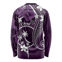 FSM Chuuk Long Sleeve Shirt Turtle Tropical Flowers Polynesian - Purple LT14 - Polynesian Pride