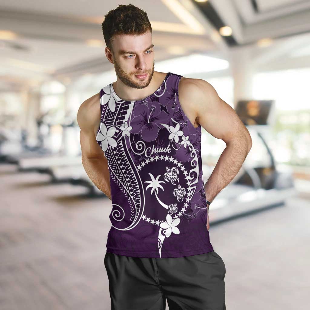 FSM Chuuk Men Tank Top Turtle Tropical Flowers Polynesian - Purple LT14 Purple - Polynesian Pride