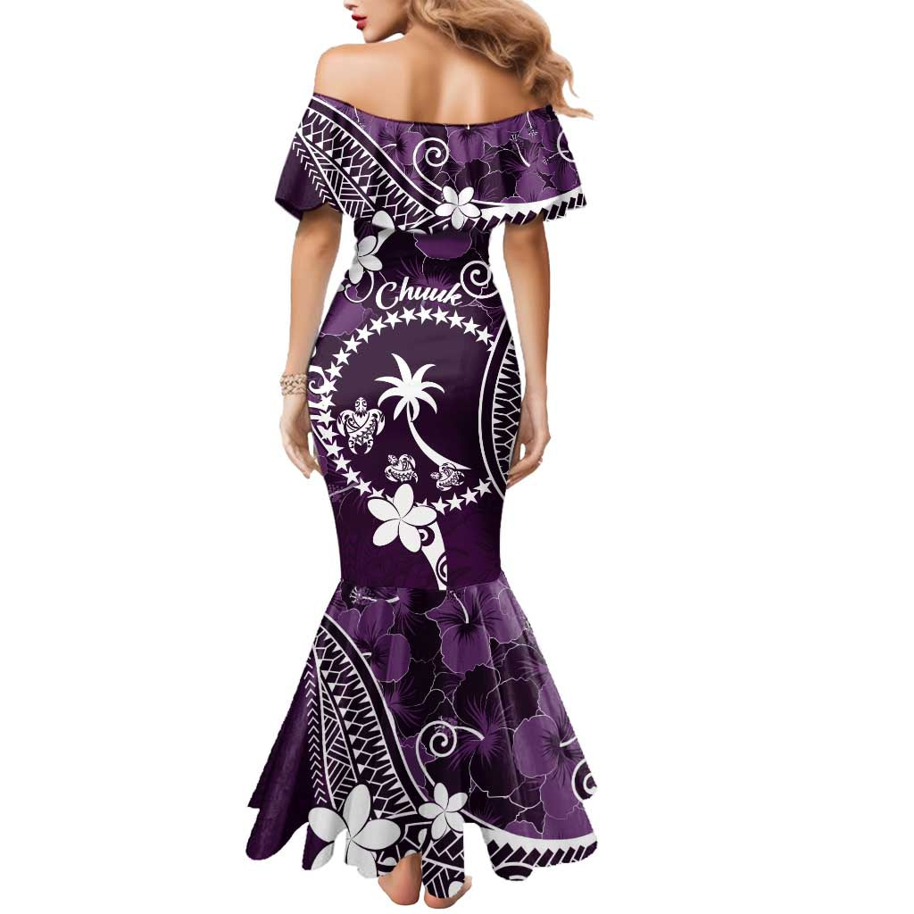 FSM Chuuk Mermaid Dress Turtle Tropical Flowers Polynesian - Purple LT14 - Polynesian Pride