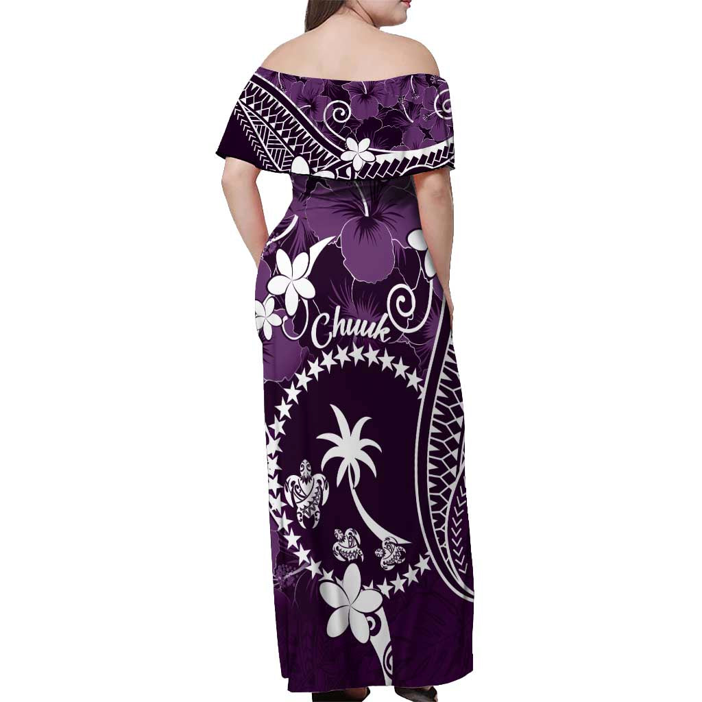 FSM Chuuk Off Shoulder Maxi Dress Turtle Tropical Flowers Polynesian - Purple LT14 - Polynesian Pride