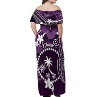FSM Chuuk Off Shoulder Maxi Dress Turtle Tropical Flowers Polynesian - Purple LT14 - Polynesian Pride
