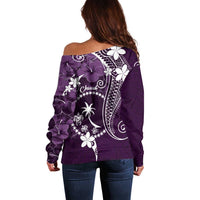 FSM Chuuk Off Shoulder Sweater Turtle Tropical Flowers Polynesian - Purple LT14 - Polynesian Pride