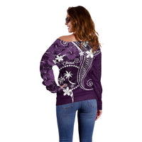 FSM Chuuk Off Shoulder Sweater Turtle Tropical Flowers Polynesian - Purple LT14 - Polynesian Pride
