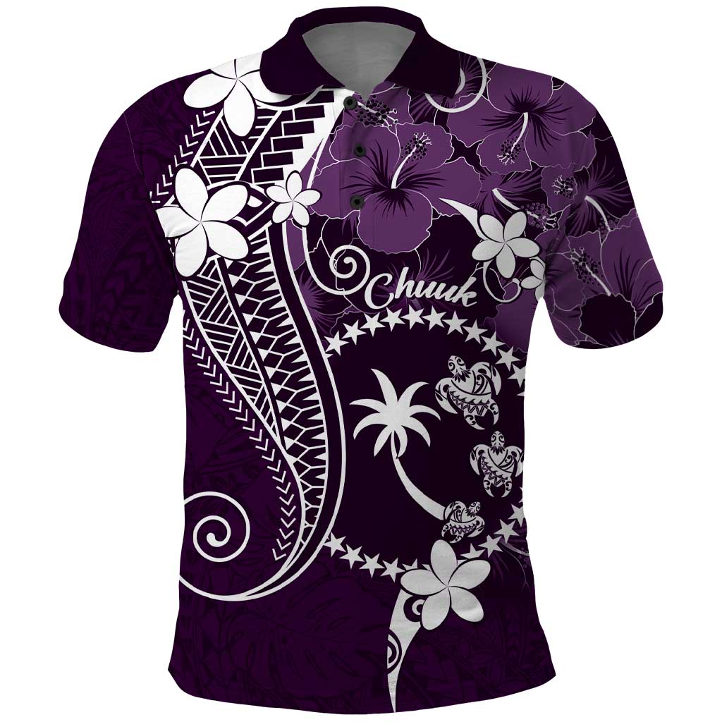 FSM Chuuk Polo Shirt Turtle Tropical Flowers Polynesian - Purple LT14 Purple - Polynesian Pride