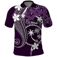 FSM Chuuk Polo Shirt Turtle Tropical Flowers Polynesian - Purple LT14 Purple - Polynesian Pride