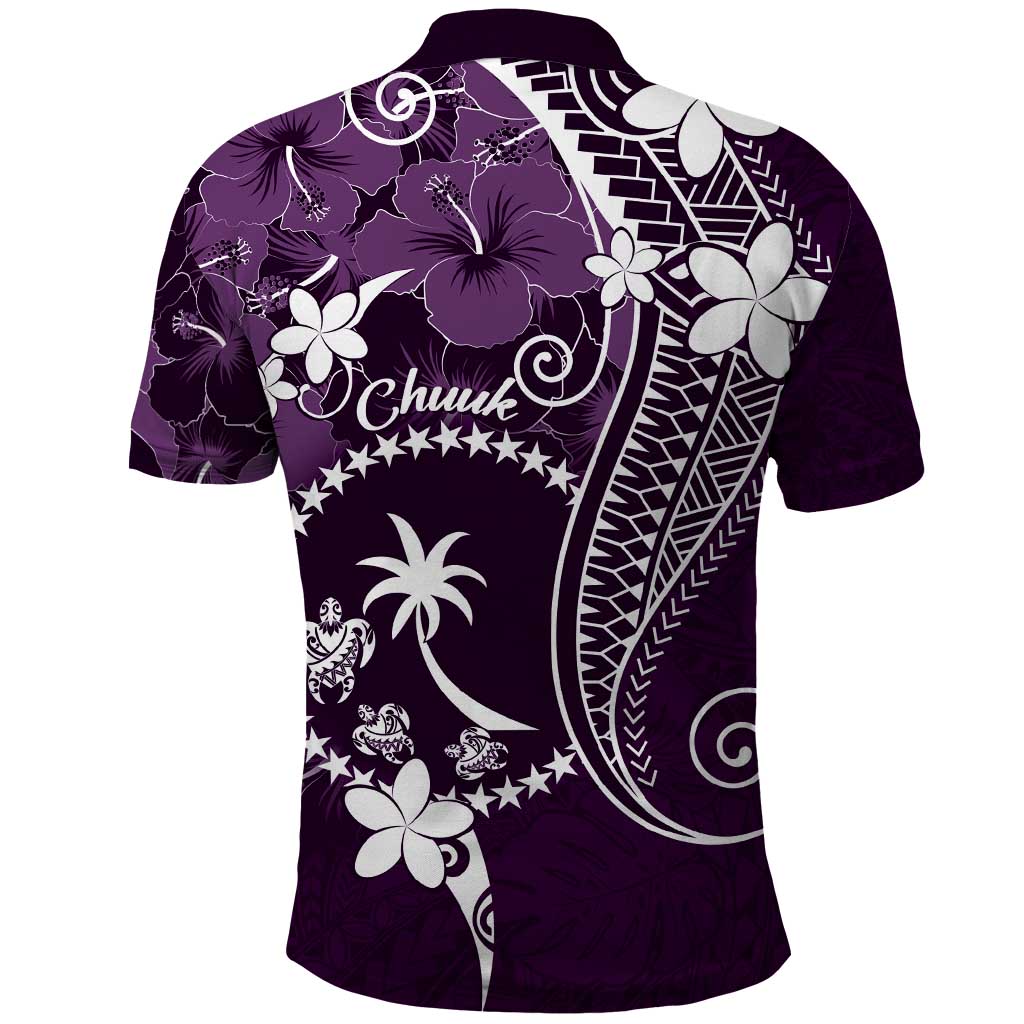 FSM Chuuk Polo Shirt Turtle Tropical Flowers Polynesian - Purple LT14 - Polynesian Pride