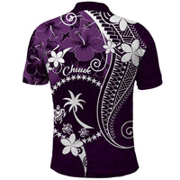 FSM Chuuk Polo Shirt Turtle Tropical Flowers Polynesian - Purple LT14 - Polynesian Pride
