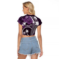 FSM Chuuk Raglan Cropped T Shirt Turtle Tropical Flowers Polynesian - Purple LT14 - Polynesian Pride
