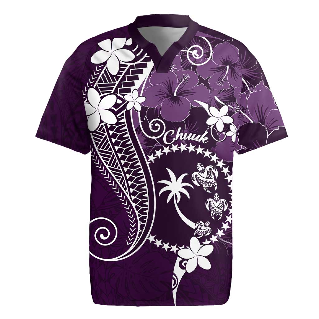 FSM Chuuk Rugby Jersey Turtle Tropical Flowers Polynesian - Purple LT14 Purple - Polynesian Pride