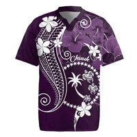 FSM Chuuk Rugby Jersey Turtle Tropical Flowers Polynesian - Purple LT14 Purple - Polynesian Pride
