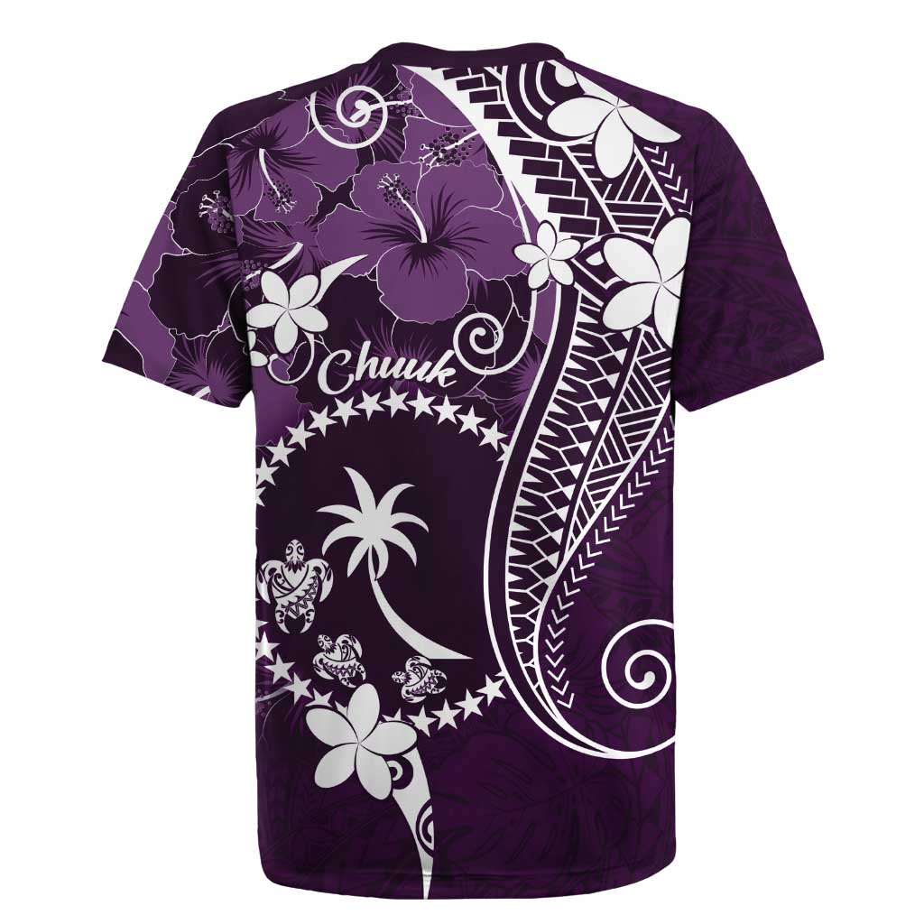 FSM Chuuk Rugby Jersey Turtle Tropical Flowers Polynesian - Purple LT14 - Polynesian Pride