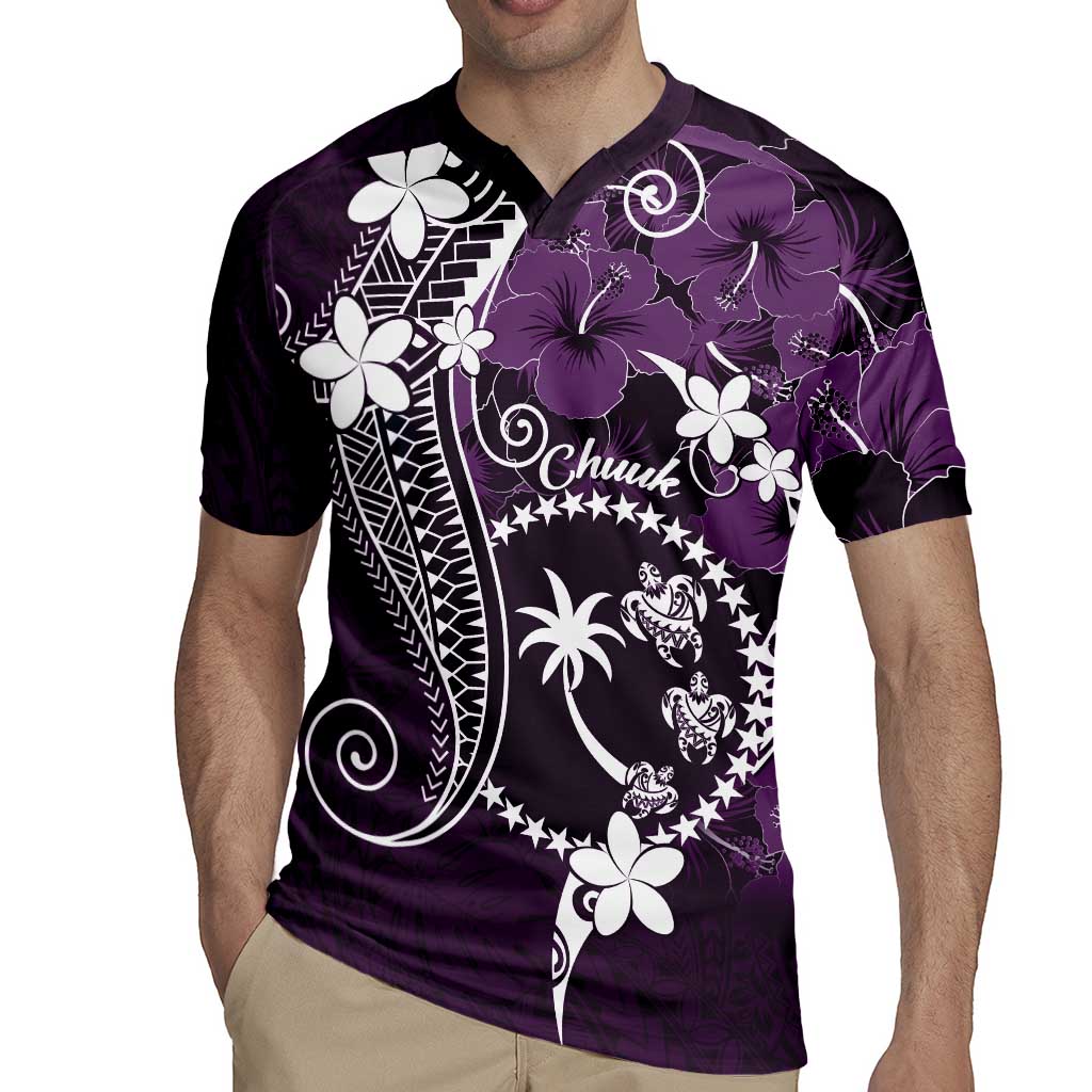 FSM Chuuk Rugby Jersey Turtle Tropical Flowers Polynesian - Purple LT14 - Polynesian Pride
